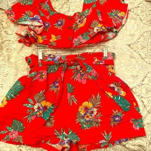 2 piece matching linen crop top and shorts